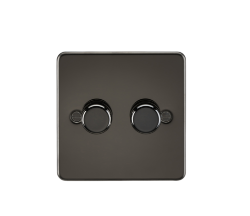 ML Flat Plate 2 Gang 2 Way 10-200W (5-150W LED) Trailing Edge Dimmer - Gunmetal