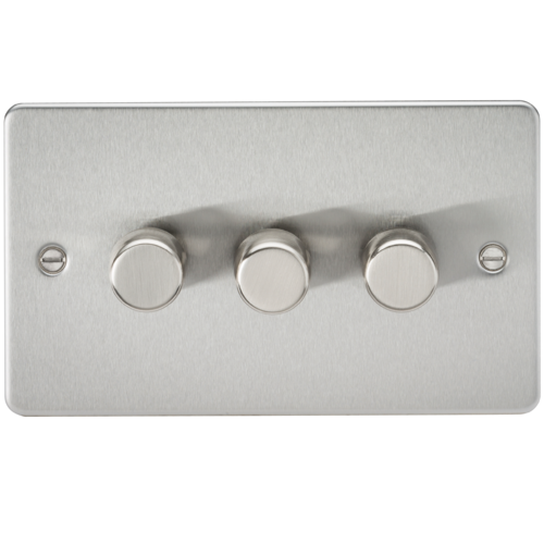 ML Flat Plate 3 Gang 2 Way 10-200W (5-150W LED) Trailing Edge Dimmer - Brushed Chrome