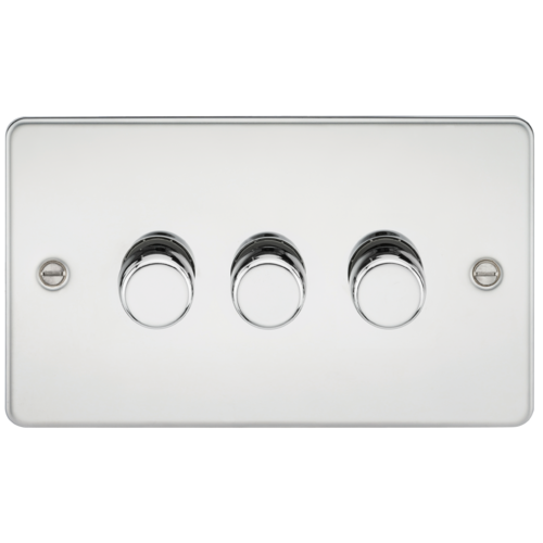 ML Flat Plate 3 Gang 2 way 10-200W (5-150W LED) Trailing Edge Dimmer - Polished Chrome