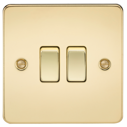 ML Flat Plate 10AX 2 Gang  2-way switch - Polished Brass