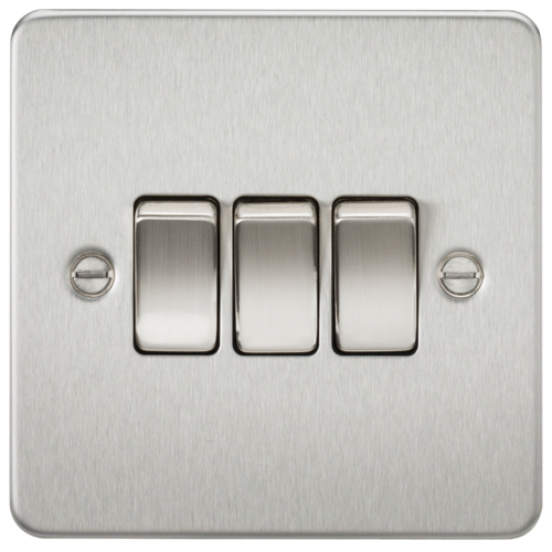 ML Flat Plate 3 Gang Switch in Brushed Chrome