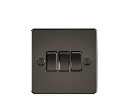 ML Flat Plate 10AX 3 Gang 2- way switch - Gunmetal