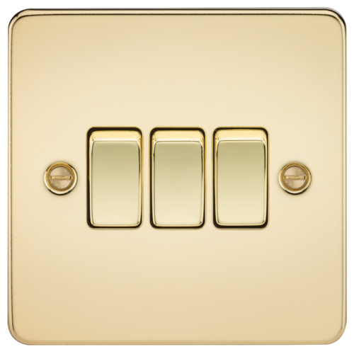 ML Flat Plate 10AX 3 Gang 2- way switch - Polished Brass