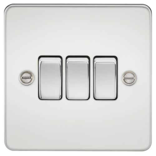 ML Flat Plate 10AX 3 Gang 2-way Switch - Polished Chrome