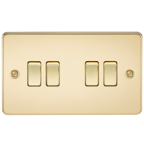 ML Flat Plate 10AX 4 Gang  2-way switch - Polished Brass