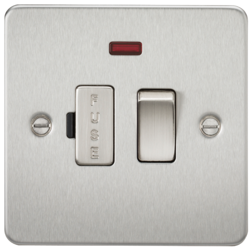 ML Flat Plate 13A Switched Fused Spur Unit with Neon - Brushed Chrome