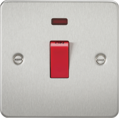 ML Flat Plate 45A 1 Gang DP Switch with Neon - Brushed Chrome