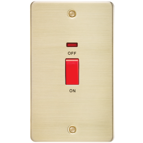 ML Flat Plate 45 Amp 2 Gang Vertical Double Pole Switch with Neon - Brushed Brass