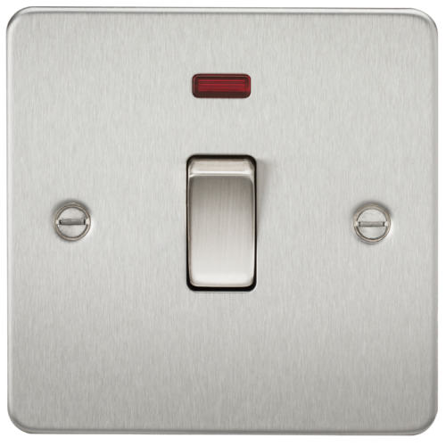 ML Flat Plate 20A 1 Gang DP Switch with Neon - Brushed Chrome