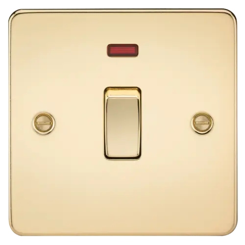 ML Flat Plate 20 Amp 1 Gang Double Pole Switch with Neon - Polished Brass