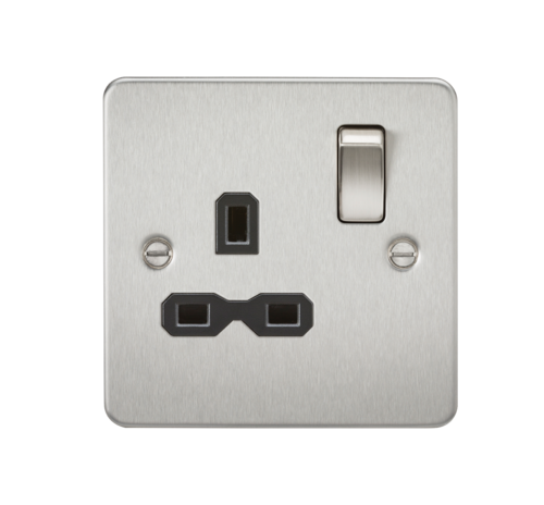 ML Flat Plate Single Socket in Brushed Chrome with Black Insert