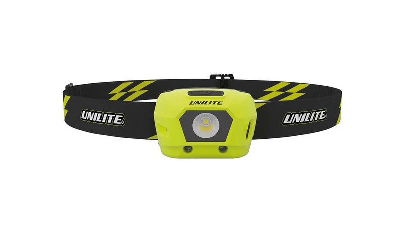 Unilite HL-4R Prosafe Hi Vis Yellow Helmet Mountable USB Rechargeable LED Headlight Torch - 275 Lumen - Adjustable Headband