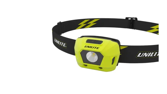 Unilite HL-4R Prosafe Hi Vis Yellow Helmet Mountable USB Rechargeable LED Headlight Torch - 275 Lumen - Adjustable Headband