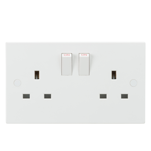 ML Square Edge 13A 2 Gang Double Pole Switched Double Socket in White