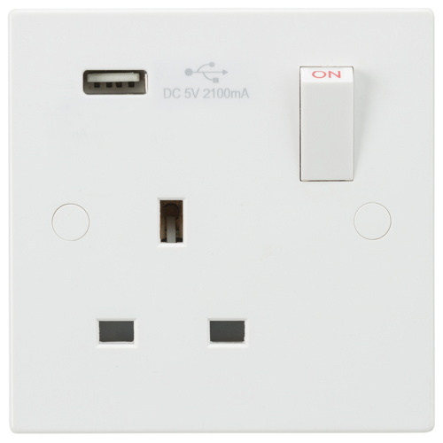 13A 1 Gang Switched Single Socket with USB Charger 5V DC 2.1A SN9903