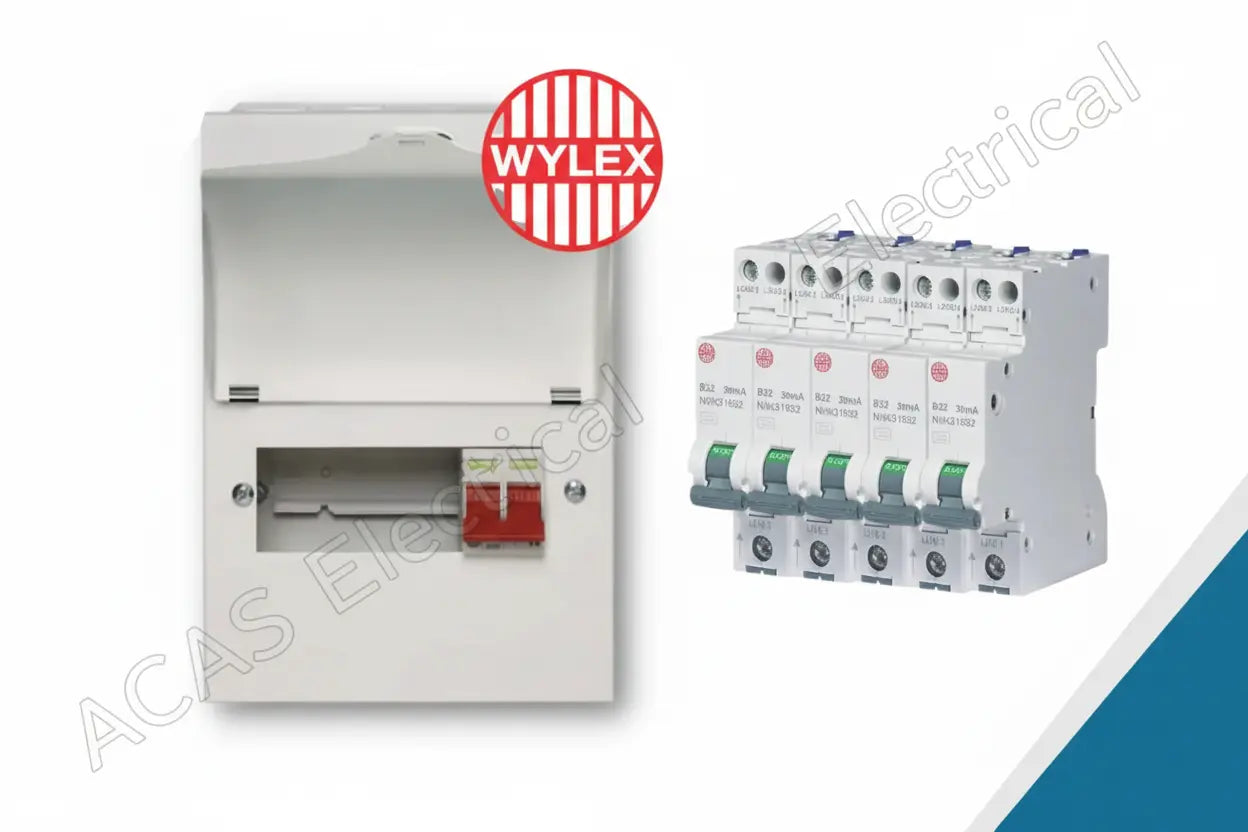 Wylex NM506L Metal Clad 5 way Consumer Unit 100A Main Switch and 5 Mini RCBOs Wylex
